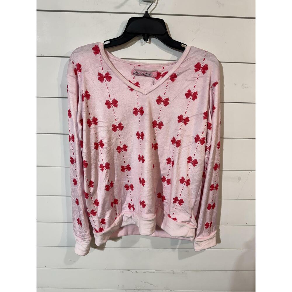 Love to Sleep Women's Pink Bow Pajama Set L NWT